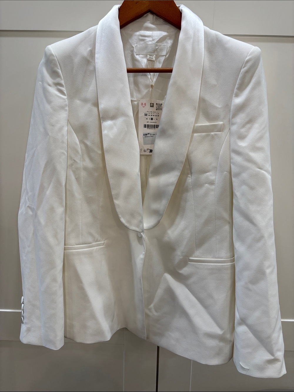 Zara White Shawl-Collar Single-Button Blazer